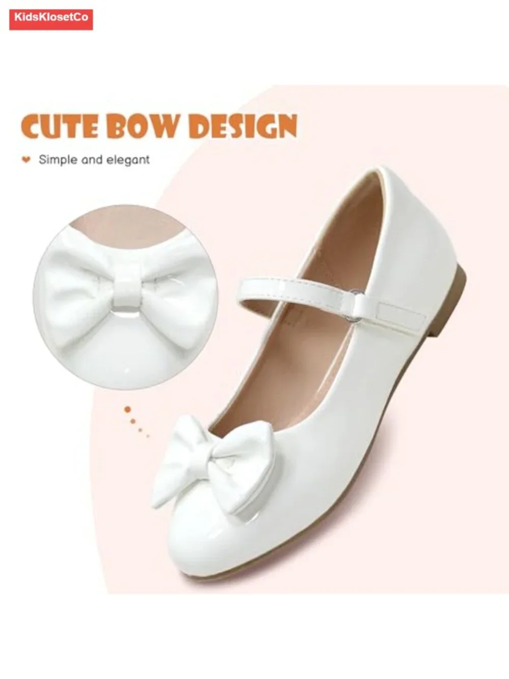 Girls Glitter Mary Jane Ballet Flats with Bow Hook & Loop Closure